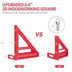Large Carpenter Square 8.42" x7.67 Precision Woodworking Tools 15-90 Degree Versatile 3D Multi-Angle Square with Angle Pin for Woodworking,Engineering and Construction - color: Red