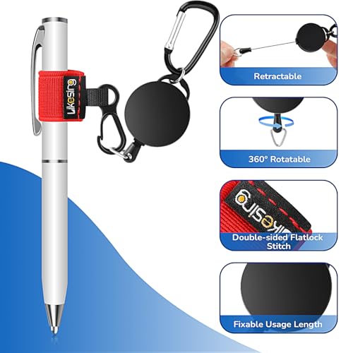 Likesing Retractable Pen Holder, 27.5" 4 Elastic Pen Leash Set(Red) - color: Red-4 CircularCilp