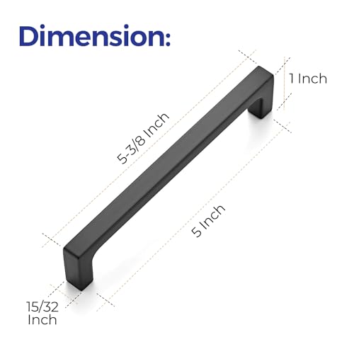 Ravinte Matte Black Square & Solid Cabinet Handles,5 Inch,15 Pack - size: 5 Inch Hole Center