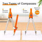 YPLUS Geometry Set, Protractor and Compass Set for Students, 11Pcs (Pack of 2) - size: 1 Count (Pack of 22)
