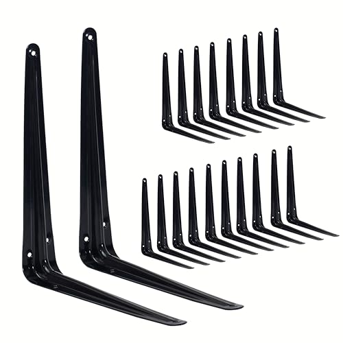 20 Pack Shelf Brackets 10 Inch, Black Metal Brackets for Shelves, L Shape Shelving Brackets (Black, 10" x 8") - color: Black, size: 10" x 8"