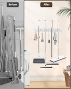 AceMining White Broom Holder Wall Mount, 4 Holders 4 Hooks Mop Holder - color: White, size: 1 Pack