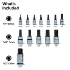 Klein Tools 65213HEX Knurled Hex Bit SAE Socket Set, 1/4, 3/8 and 1/2-Inch Drives, Premium Cr-V Steel, SAE Sizes 5/64 to 9/16-Inch, MODbox Case, 13-Piece - style: SAE