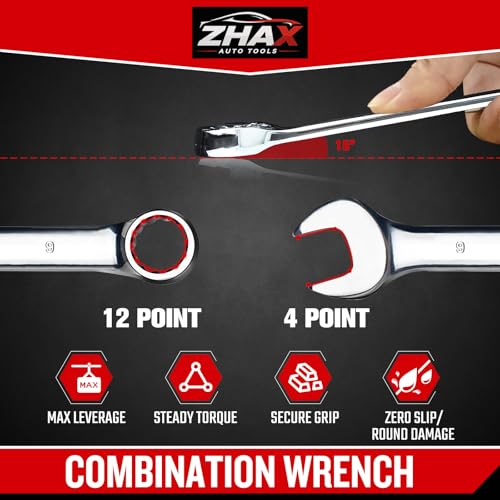 zhax 9mm Metric Combination Wrench, 12 Point Box End, 15 Degree Offset Design, Mirror Polish Finish, Forged CR-V Steel, Hand Tools for Mechanics, Ideal for Auto and Home Repair - size: 9mm
