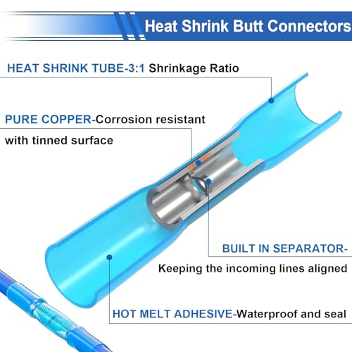 smseace 700PCS Heat Shrink Butt Connectors 26-10AWG Wire Butt Connectors - size: 700Pcs