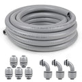 1 inch 25ft Liquid-Tight Conduit and Connector Kit,Flexible Non-Metallic Liquid Tight Electrical Conduit Kit with 5 Straight and 3 90-Degree Connector Fittings,1in. Dia - size: 1inch 25ft