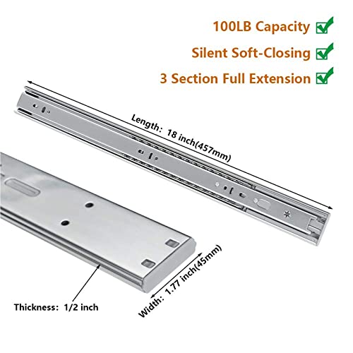 LONTAN 1 Pair Soft Close Drawer Slides 18 Inch Heavy Duty Cabinet Rails - color: Silver-Soft Close, size: 18 Inch - Drawer Slide