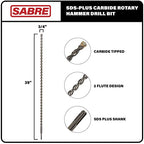 3/4 Inch x 39 Inch SDS Plus Rotary Hammer Drill Bit, Carbide Tipped for Brick, Stone, Concrete (3/4" x 37" x 39") - size: 3/4 in