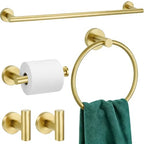 5 Pieces Bathroom Hardware Accessories Set Brushed Gold, 24Inch Bathroom Towel Rack Set SUS304 Stainless Steel, Round Toilet Paper Holder Heavy Duty, Wall Mounted - color: Brushed Gold, size: 5 Pieces 24" B