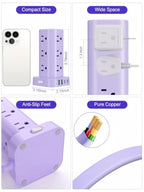 6FT Power Strip Tower Surge Protector, 12 Wide Spaced Outlets, 4 USB - color: Purple, size: 6FT without Wireless Charging
