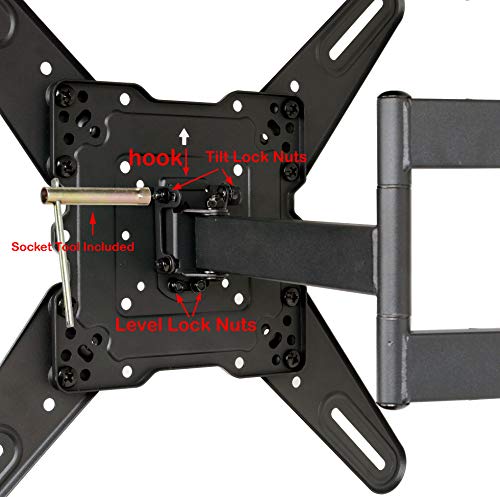 VideoSecu ML531BE2 TV Wall Mount kit with Free Magnetic Stud Finder and HDMI Cable for Most 26-55 TV and New LED UHD TV up to 60 inch 400x400 Full Motion with 20 inch Articulating Arm WT8 (Pack of 2) - size: 25"-55" (Pack of 2)