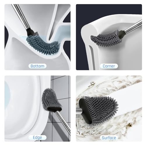 Sellemer Silicone Toilet Brush, Ventilation Slots Base Holder 3 Pack, Black - color: Black-3pcs