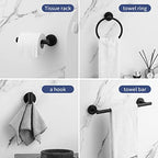 Towel Bar Set Mattel Black, Bathroom Accessories Set 5pcs Including 16'' Tower Bar, Towel Ring and 2 PCS Towel Hooks - color: Black-5pcs-16inch