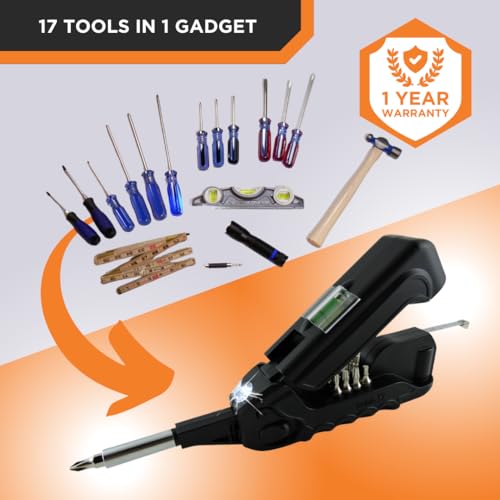 Kelvin Tools - Kelvin 17 Urban Screwdriver Set, All in One Everyday Multitool Screwdriver, Multi-Tip, Compact & Universal Precision, 13 Bit Set with Tape Measure, Liquid Level, Hammer and Flashlight - color: Red