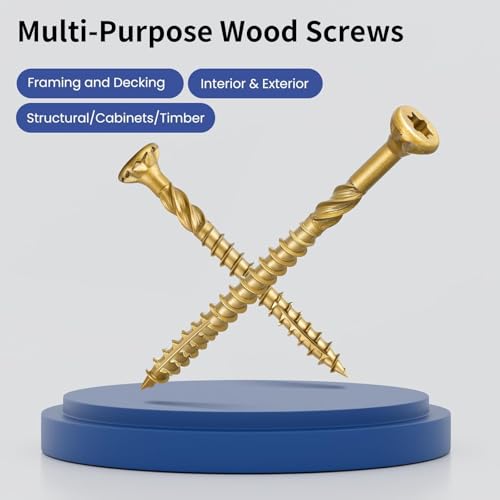 #10 x 3-1/8 in Multi-Purpose Wood Deck Screw for Interior and Exterior,Bugle Head,Golden Coated with T25 Bit Star Drive Torx for Furniture Building/Fence/Decking(1LBS,56Pcs) - color: Golden 1lb Per Box, size: #10 x 3-1/8"