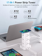 6FT Power Strip Tower with Wireless Charger,Surge Protector with 12 Outlets - color: White, size: 6FT with Wireless Charging