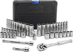 EPAuto 45 Pieces 3/8" Drive Socket Set with 72-Tooth Pear Head Ratchet - size: 45 Pieces