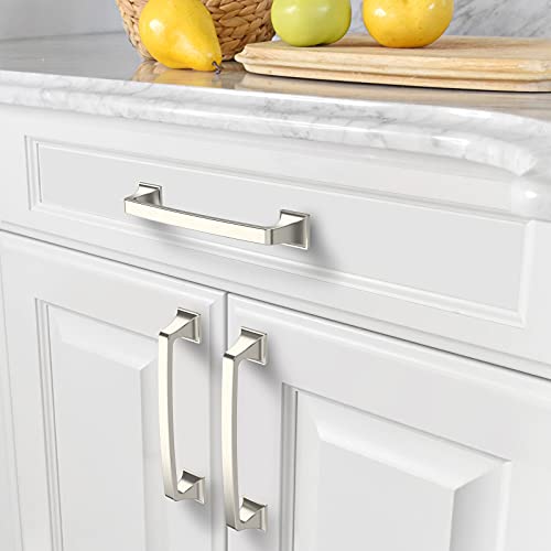 Amerdeco 10 Pack Brushed Satin Nickel Cabinet Pulls 6-1/4 Inch(160mm) Hole Center Cabinet Hardware Kitchen Cabinet Handles for Bathroom Drawer Pulls Dresser Pulls ZH0002 - color: Brushed Satin Nickel, size: 6.3" hole center