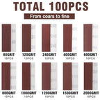 MAXMAN Micro Sander Paper Kit, 100Pcs Sandpaper Assortment, for Wood Crafts - style: Red 80-2000 Gri
