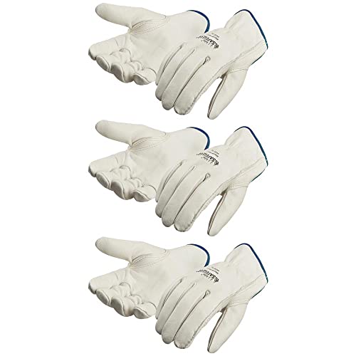 SAFEGEAR Cowhide Leather Work Gloves with Keystone Thumb - color: White, size: Small (Pack of 3)