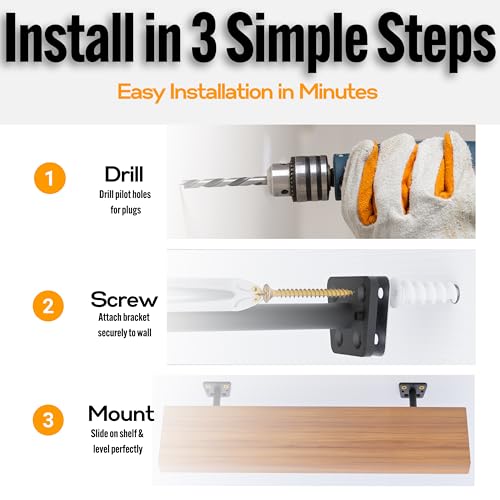 EVALD LevelMate™ Uni-Mount 6 Inch Floating Shelf Brackets, Hidden Shelf Brackets with Anti-Sag Pinol Screw System, Floating Shelf Mount with Screws & Anchors (4 Pack) - size: 6 Inch, style: 4 Pack Uni-mount