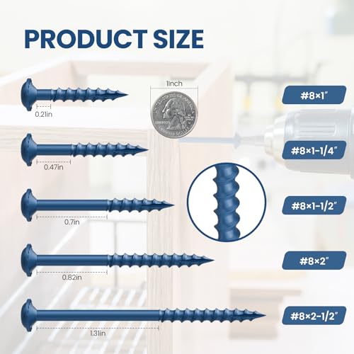 Kryonix #8 Pocket Hole Screws Assortment Kit, 600PCS in 5 Sizes - size: Assorted Sizes