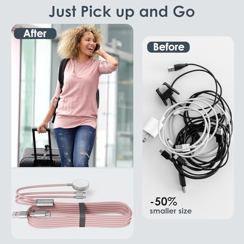 Travel Essentials,Multi Charging Cable for Apple Watch iPhone Charger Pink - color: Pink, size: 1pack-4ft
