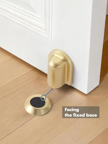 1 Pack Gold Door Stopper Magnetic Door Cathc Brushed Gold Floor Mounted Door Stop Keep Door Open with Screws and Adhesive No Drilling - color: Gold