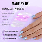 BTArtbox Press On Nails, Ocean Glazed, Short Square, Blue Chrome, 32Ct - color: A1-Ocean Glazed