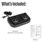 Westinghouse W24V2DP 24 Volt 2.2 Amp Dual Port Fast Charger, 120V, Universal 24V Lithium-ion Battery Charger, Compatible with Westinghouse 24V Batteries (W24V2AH, W24V4AH, W24V5AH, W24V8AH 24V) - style: Dual Port Fast Charger