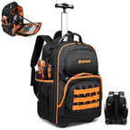 AUROPEAK Rolling Tool Backpack, 47 Pocket Heavy Duty Tool Bag with Wheels - size: 1.57" Wheel
