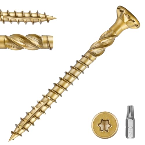 #8 x 1-5/8 in Multi-Purpose Wood Deck Screw for Interior and Exterior,Bugle Head,Golden Coated with T15 Bit Star Drive Torx for Furniture Building/Fence/Decking(1LBS,158Pcs) - color: Golden 1lb Per Box, size: #8 x 1-5/8"