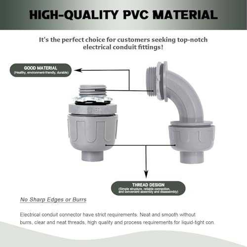 1/2 Inch Liquid Tight Connector - 15 Pack PVC Electrical Conduit Fittings 90 Degree Flexible Connectors for Home, Kitchen, and Bathroom Conduit Connector - size: Angle 1/2"