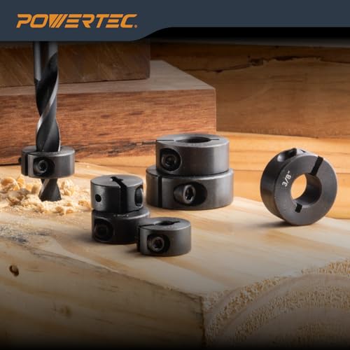 POWERTEC Drill Bit Stop Collar Set, 7 Piece Set Adjustable Drill Bit Depth Stopper with Allen Wrench, Bit Stop with Imperial System Size Markings - 1/8", 3/16", 1/4", 5/16", 3/8", 7/16", 1/2” (71491E) - style: 7PC Imperial Drill Stop Set (1/8"-1/2")