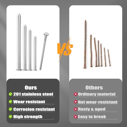 VGBUY 150PCS Stainless Steel Hardware Nails, 2 Inch Flat Head for Hanging Pictures, Small Wall and Wood Finishing Nails - color: Silver, size: 2 in