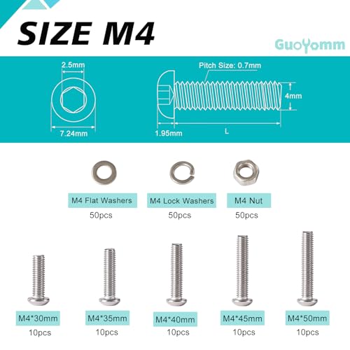 M4 Button Head Socket Cap Screws Bolts Washers Nuts Assortment Kit - size: Button M4x30/35/40/45/50 mm