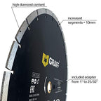 14 Inch Diamond Blade for Angle Grinder — Diamond Cutting Wheel for Cutting Stone, Marble, Granite, Brick, Masonry, Paving Flag, Concrete — Diamond Saw Blades Segment Height 0.394” (10 mm) — GRAFF - size: Ø 14 Inch Segment, style: Diamond Segment Blades