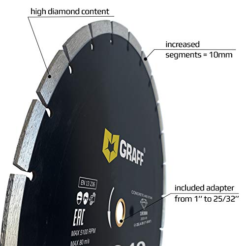 14 Inch Diamond Blade for Angle Grinder — Diamond Cutting Wheel for Cutting Stone, Marble, Granite, Brick, Masonry, Paving Flag, Concrete — Diamond Saw Blades Segment Height 0.394” (10 mm) — GRAFF - size: Ø 14 Inch Segment, style: Diamond Segment Blades