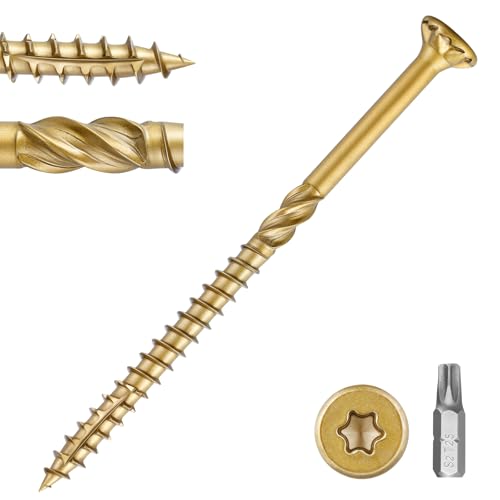 #10 x 3-1/8 in Multi-Purpose Wood Deck Screw for Interior and Exterior,Bugle Head,Golden Coated with T25 Bit Star Drive Torx for Furniture Building/Fence/Decking(1LBS,56Pcs) - color: Golden 1lb Per Box, size: #10 x 3-1/8"