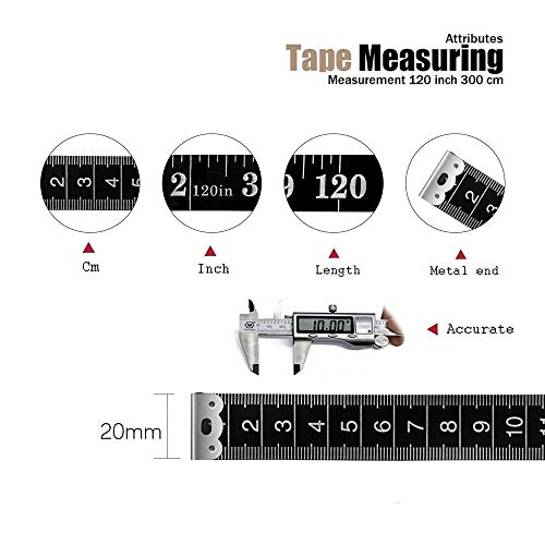 Tape Measure Body Measuring Tape, 120 Inch Soft Fabric Measuring Tape for Sewing Cloth Measurement, Double Scale Tailor Ruler for Weight Loss Medical Measurement Nursing Craft(White/Black) - color: Black and White