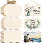 FSWCCK 24 Pieces Unfinished Hanging Wood Sign Blank with Ropes, Rectangle Blank Wood Sign Plain Hanging Craft Door Signs Wall Art Farmhouse Wooden Sign for Door Wall Art Decoration (3 Style)
