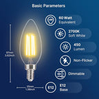 FLSNT 60W Equivalent LED Chandelier Light Bulbs, Dimmable, E12 Base, Clear B11 LED Filament Candelabra Bulbs, 2700K Soft White, 12 Pack - color: 2700k Soft White, size: 6 Count (Pack of 2)