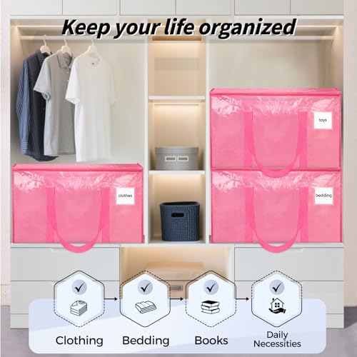 8 Pack Extra Large Clothes Storage Bins with Lids, Moving Bags, Pink - color: Pink, size: 8 Pack