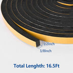 Self Adhesive Foam Tape Weatherstrip 1/2in x 3/8in x 16.5Ft High Density Foam Insulation Strips Foam Seal Weather Stripping with Strong Adhesive for Door and Window Sound Isolation Soundproofing - size: 1/2in x 3/8in x 16.5Ft