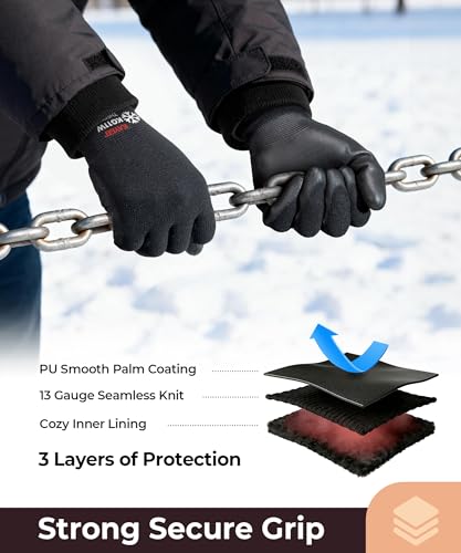 KAYGO Winter Work Gloves Thermal Insulated, PU Coated,12 Pairs, KG11W - color: Black (Thermal), size: Large