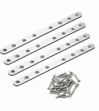 4 Pack Flat Mending Plate for Wood, Stainless Steel Straight Brackets Flat Repair Fixing Wood Brace Joining Plates Connector with Fixing Screws (4, One line shape10in) - size: One Line Shape 10 in