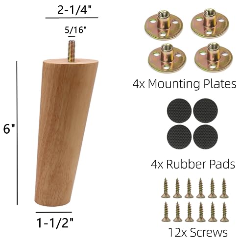 Solid Wood Replacement Furniture Sofa Couch Legs 6 inch Heavy Duty Set of 4 - color: Slant- Set of 4, size: 6"