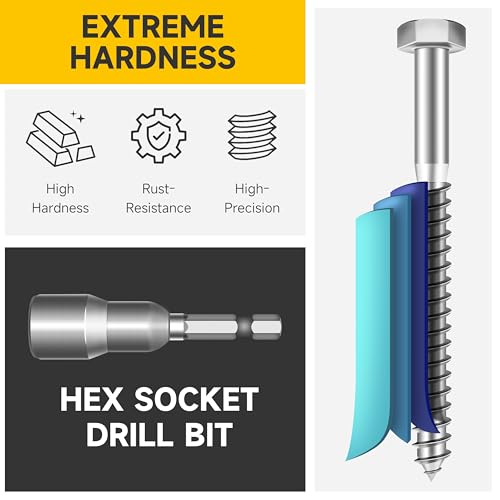 Mywish 5/16 Hex Head Lag Screws Assortment Kit, 74Pcs Heavy Duty Lag Bolts with Washers, 304 Stainless Steel Bolts 18-8 7-Size Wood Screws for Outdoor, Bright Finish 5/16 Bolt - size: 5/16 Assorted Kit