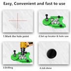 QTG Drill Hole Locator Jig, 20-83mm Adjustable Centering Guide with Vacuum Suction Base & Roller Wheels for Ceramic, Tile, Glass, Marble – Precision Drilling Template for DIY and Tile Work