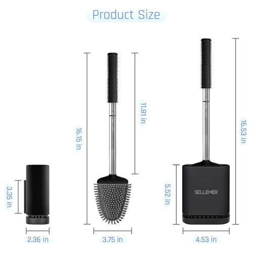 Sellemer Silicone Toilet Brush, Ventilation Slots Base Holder 3 Pack, Black - color: Black-3pcs